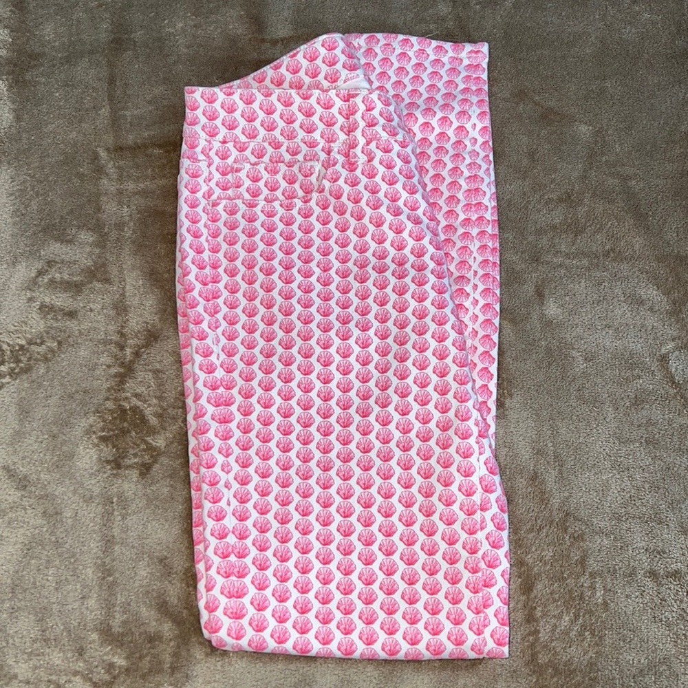 Vineyard Vines Women's Pink Seashell Jeans White Stretch Denim 27" Inseam Size 0